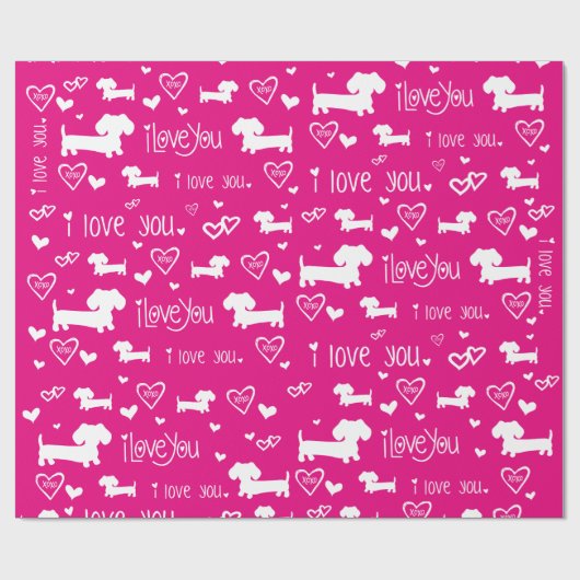 Dachshund Wiener Dog Hearts Love Gift Wrap Paper Geschenkpapier (Flach)