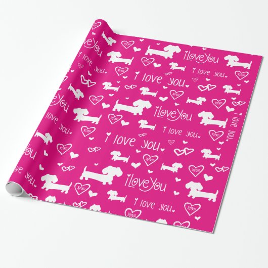Dachshund Wiener Dog Hearts Love Gift Wrap Paper Geschenkpapier (Ungerollt)