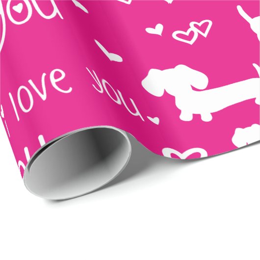 Dachshund Wiener Dog Hearts Love Gift Wrap Paper Geschenkpapier (Rolleneckpunkt)