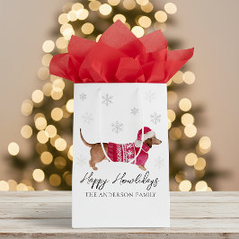 Dachshund Wiener Dog Watercolor Pet Winter Holiday Mittlere Geschenktüte