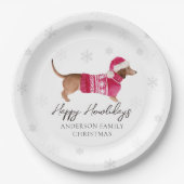 Dachshund Wiener Dog Watercolor Pet Winter Holiday Pappteller (Vorderseite)