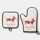 Dachshund Wiener Dog Winter Holiday Ofenhandschuh & Topflappen-Set (Vorderseite)