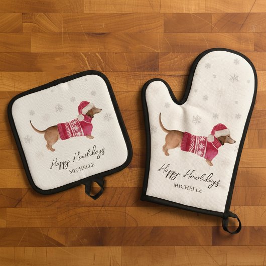 Dachshund Wiener Dog Winter Holiday Ofenhandschuh & Topflappen-Set