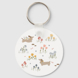 Dachshund Wiener Hund Liebhaber Wildblumen Zuhause Schlüsselanhänger
