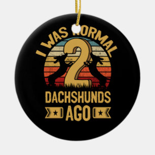 Dachshund Wiener Ich war normal 2 Zwei Hund Vintag Keramik Ornament