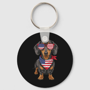 Dachshund Wiener USA US-Flagge 4. Juli Amerika C Schlüsselanhänger
