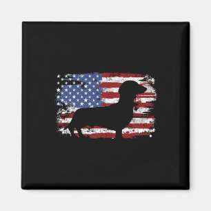 Dachshund Wiener Vintage-Amerikanische Flagge Magnet