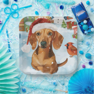 Dachshund Winter Wonderland Weihnachtsfreude Pappteller