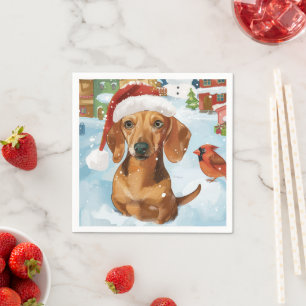 Dachshund Winter Wonderland Weihnachtsfreude Serviette
