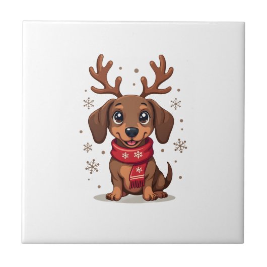 Dachshund Winterfreude Fliese (Vorderseite)