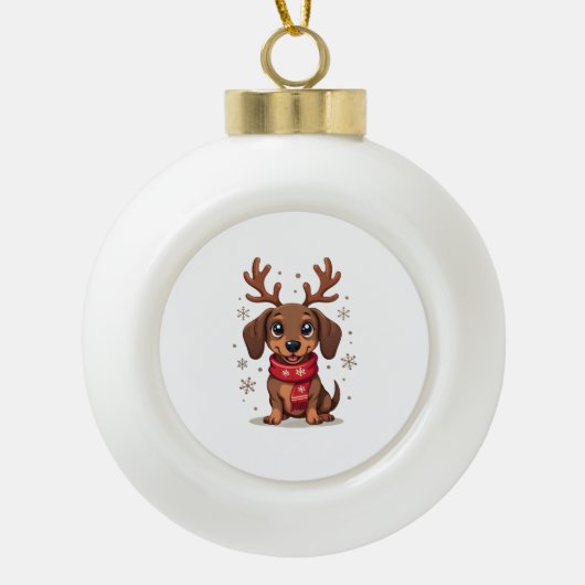 Dachshund Winterfreude Keramik Kugel-Ornament (Vorderseite)