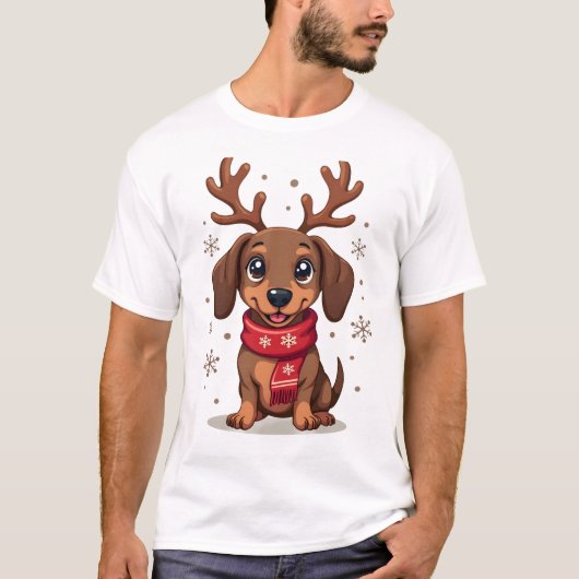 Dachshund Winterfreude T-Shirt (Vorderseite)