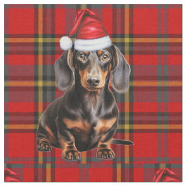 Dachshund with a Red Green Plaid Holiday Fabric Stoff