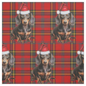 Dachshund with a Red Green Plaid Holiday Fabric Stoff (Muster)