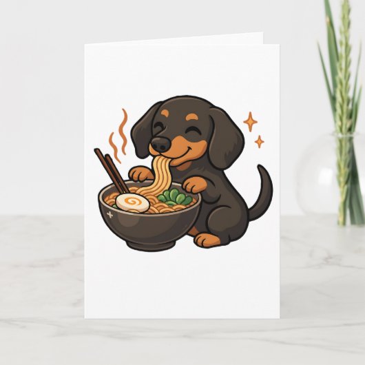 Dachshund with Noodles Ramen Kawaii Dog Karte (Vorderseite)