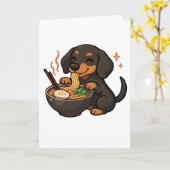 Dachshund with Noodles Ramen Kawaii Dog Karte (Gelbe Blume)