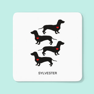 Dachshund Wurst Hund Herz Monogramm Name Quadratischer Aufkleber
