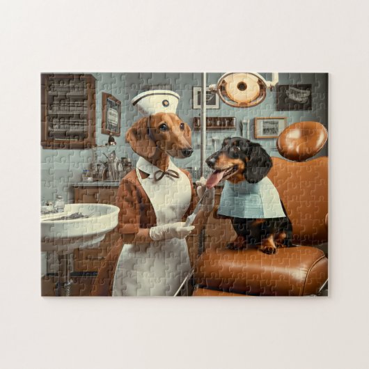 Dachshund-Zahnarzt Retro canine Zahnpflege Puzzle (Horizontal)