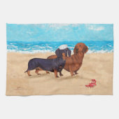 Dachshunde am Strand Geschirrtuch (Horizontal)