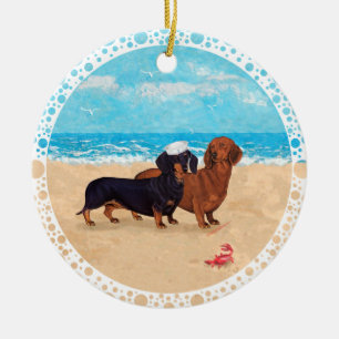 Dachshunde am Strand Keramikornament