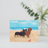 Dachshunde am Strand Postkarte (Stehend Vorderseite)
