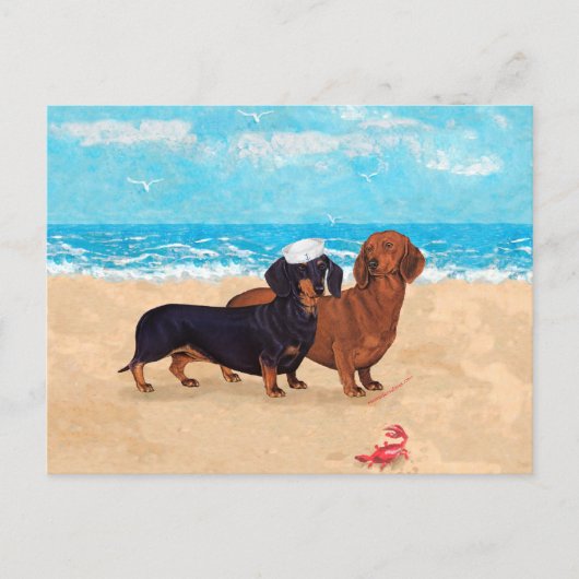 Dachshunde am Strand Postkarte (Vorderseite)