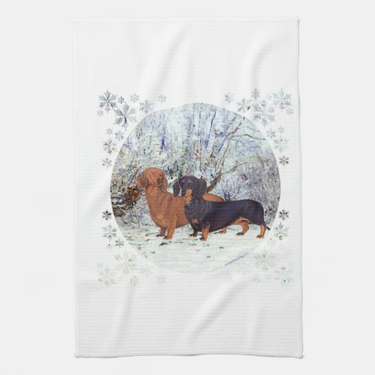 Dachshunde im Schnee Geschirrtuch (Vertikal)