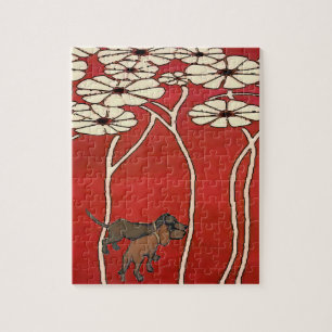 Dachshunde in Blumen Puzzle