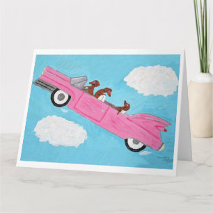 Dachshunde in Cabrio in Rosa am Himmel Karte