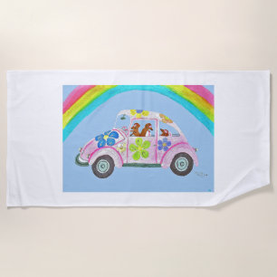 Dachshunde in einem Hippie-Auto Strandtuch