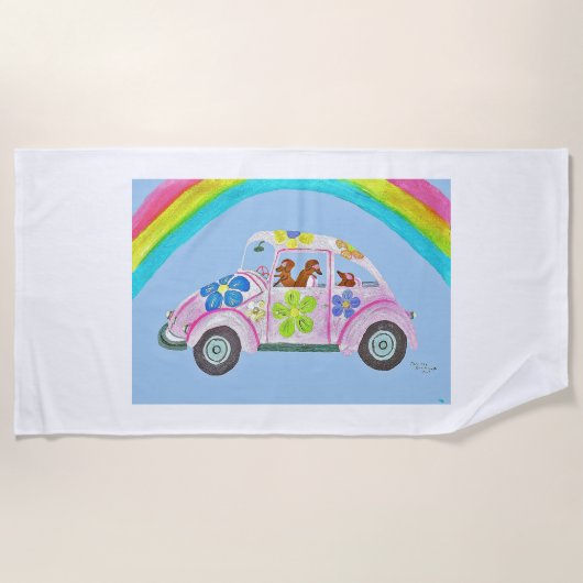 Dachshunde in einem Hippie-Auto Strandtuch (Vorderseite)