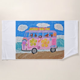 Dachshunde in einem Hippie-Mobil Strandtuch