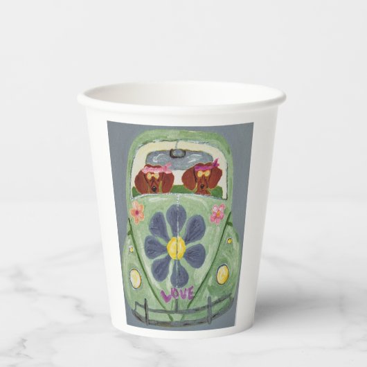 Dachshunde in Hippie-Auto Pappbecher (Vorderseite)