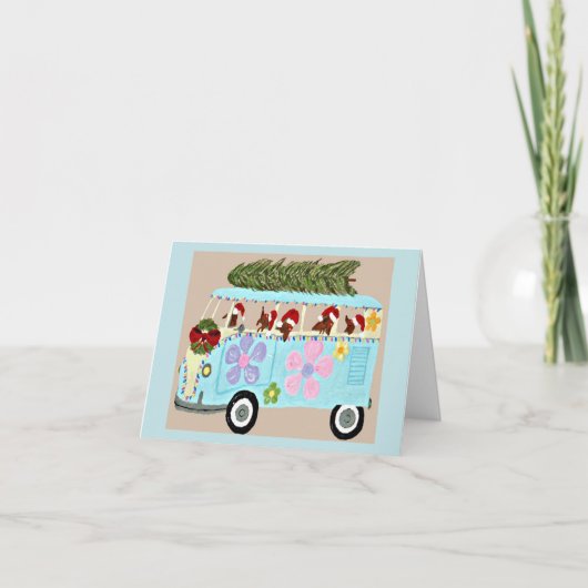Dachshunde in ihrem Weihnachts-Hippie-Van Einladung (Vorderseite)