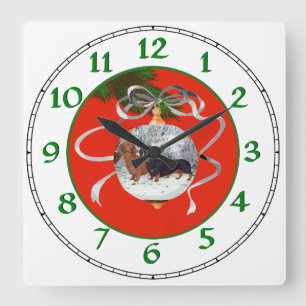 Dachshunds Christmas Ornament Quadratische Wanduhr