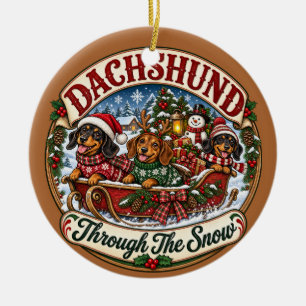 Dachshunds durch den Schnee Festive Weihnachten Keramik Ornament
