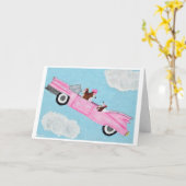 Dachshunds in a Pink Car Folded Greeting Card Karte (Gelbe Blume)