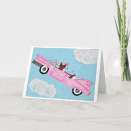 Dachshunds in a Pink Car Folded Greeting Card Karte