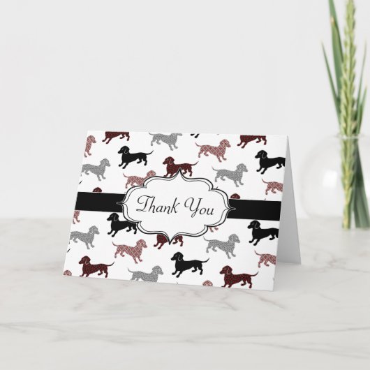 Dachshunds in Damask Cute Pattern Dankeskarte (Vorderseite)