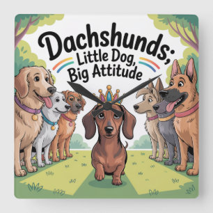 Dachshunds Kleiner Hund, große Attitüde Quadratische Wanduhr