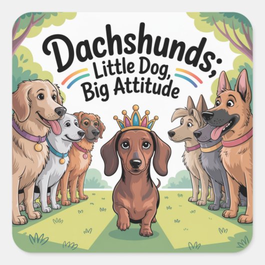 Dachshunds Little Dog, Big Attitude Quadratischer Aufkleber (Vorderseite)