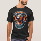 Dachsund Hund mit Brille Pop Art Style T-Shirt (Vorderseite)
