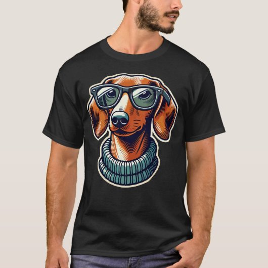 Dachsund Hund mit Brille Pop Art Style T-Shirt (Vorderseite)