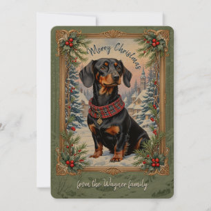 Dachsund-Hund Vintage-Weihnachtskarte Feiertagskarte