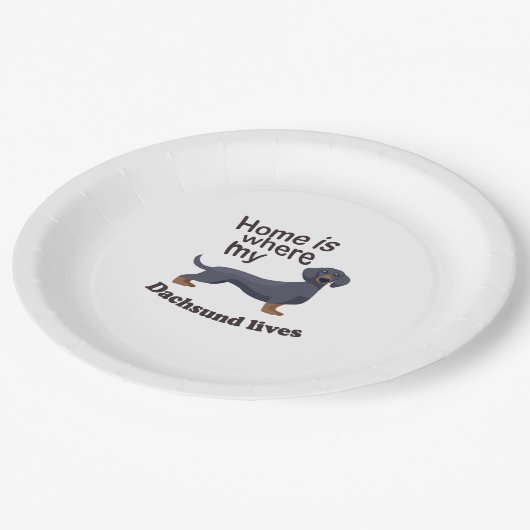 Dachsund Zuhause Pappteller (Schrägansicht)