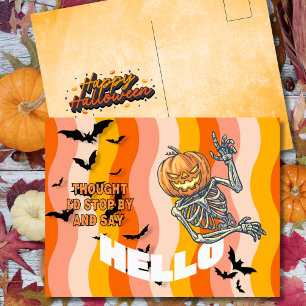 Dachte, ich schaue beim Halloween-Kürbisskelett vo Feiertagspostkarte