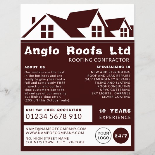 Dachziegel, Roofer, Dachdeckerwerbung Flyer (Vorne)