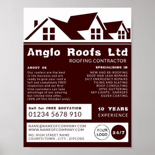 Dachziegel, Roofer, Dachdeckerwerbung Poster (Vorne)