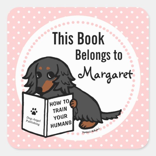 Dackel 2: Schwarz und Tan lang haariert Quadratischer Aufkleber (Vorderseite)