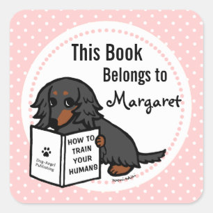 Dackel 2: Schwarz und Tan lang haariert Quadratischer Aufkleber